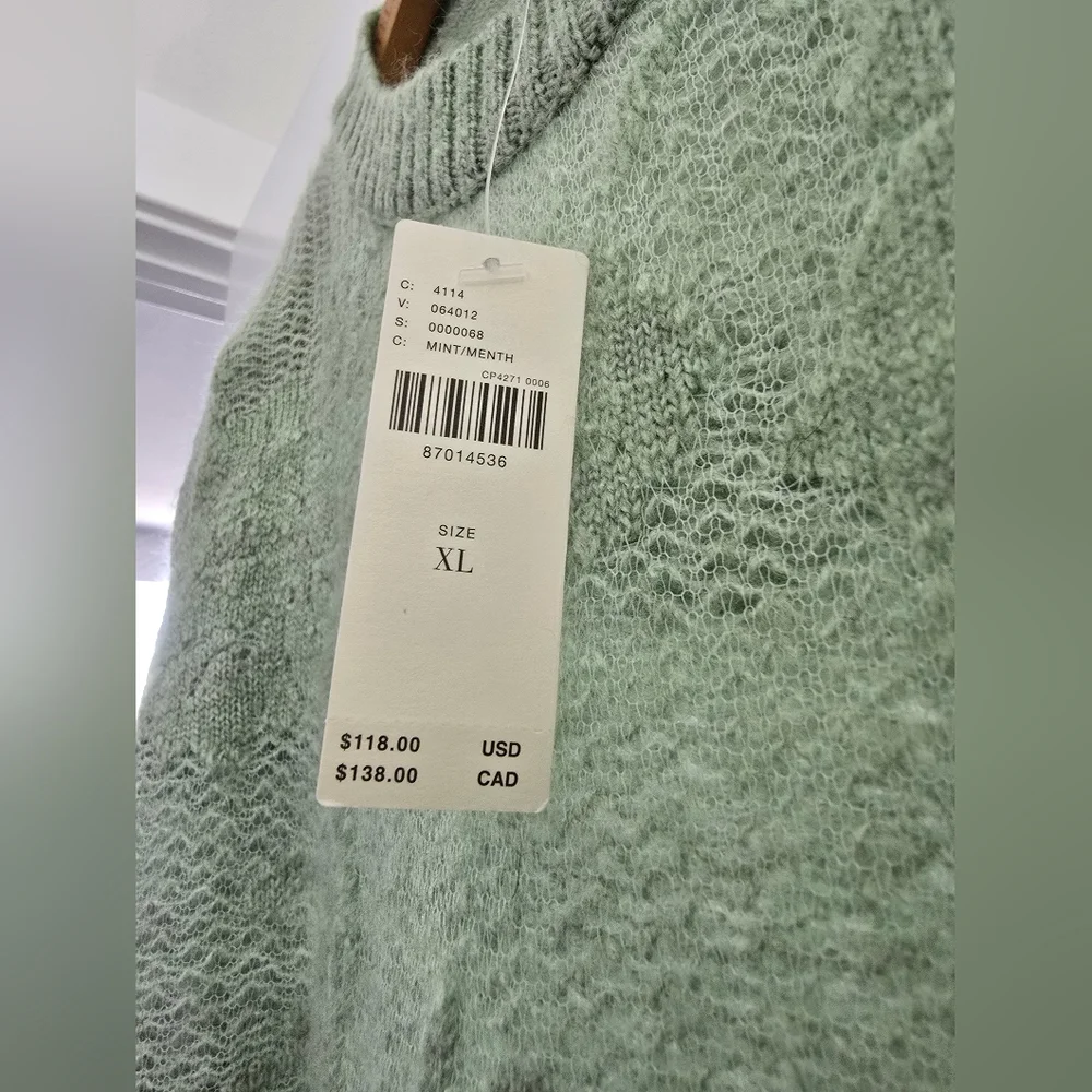 ANTHROPOLOGIE Feminine Mint Green Floral Brocade Fancy Knit Sweater NWT SRP$118